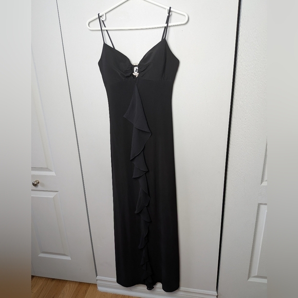 VINTAGE 90-00 JUMP Festive Maxi Women Dress Size 5-6 Black Stretch Made In USA - Picture 7 of 16